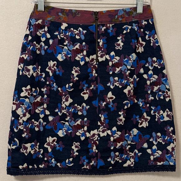 Maeve Anthropologie Cardana Size 0 Blue Jacquard Floral Mini Skirt Y2K Style - Picture 3 of 13